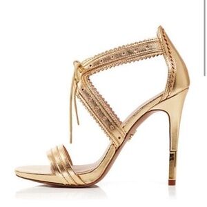 Gold lace up heel